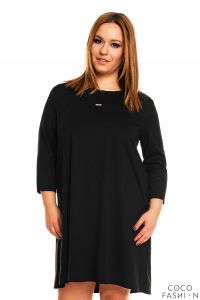 Czarna Rozkloszowana Sukienka z Rękawem 3/4 PLUS SIZE