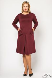 Bordowa Rozkloszowana Sukienka z Kontrafałdą PLUS SIZE