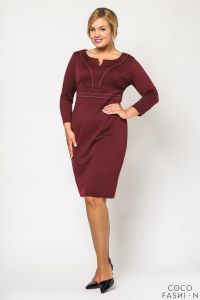 Bordowa Klasyczna Elegancka Sukienka PLUS SIZE